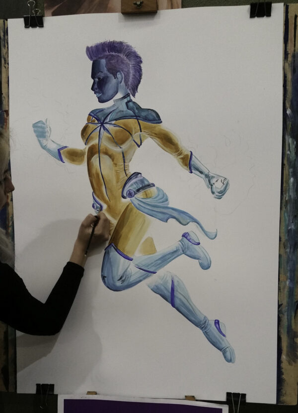 CAPTAIN MARVEL 100x70 ORIGINAL PAINTING [IN NEGATIVE] - Imagen 2